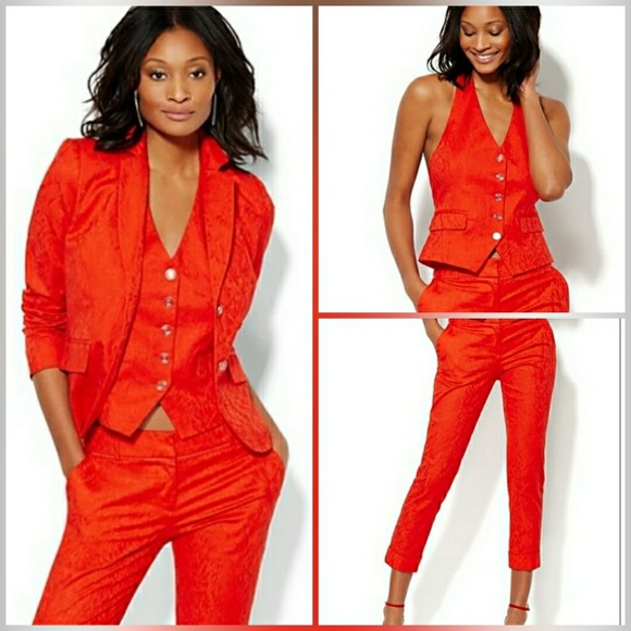 red silk suit womens